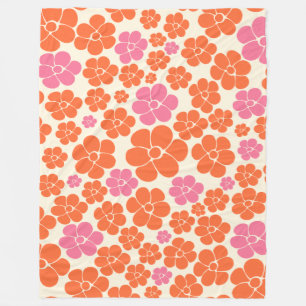 Couverture Polaire Motif à fleurs - rose, orange et crème