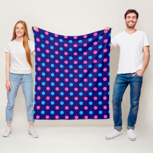 Couverture Polaire Motif à pois bleu marine rose cyan