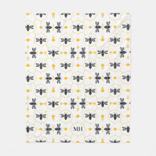 Couverture Polaire Motif abeille jaune moderne Monogramme noir élégan
