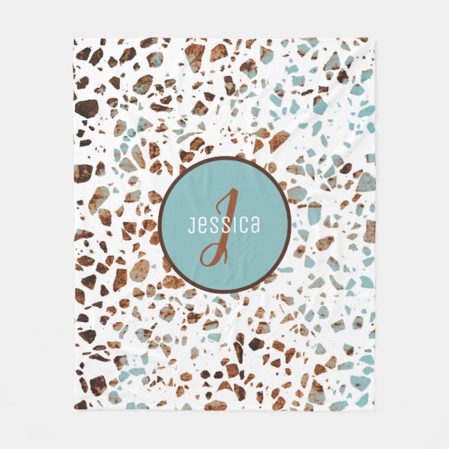 Couverture Polaire Motif Abstrait customisé Terrazzo Brown et bleu (Devant)