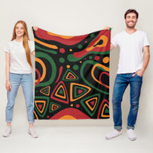 Motif Abstrait de Formes Tribales en Rouge, Or, Ve