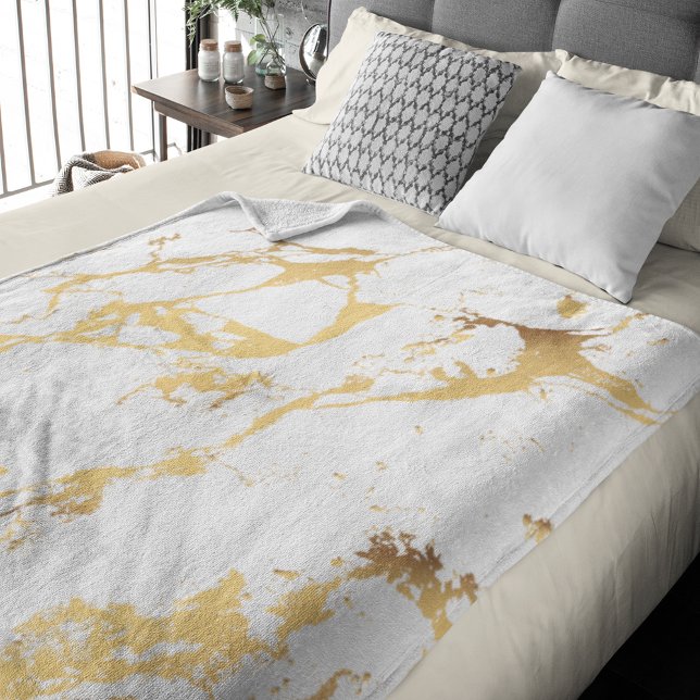 Couverture Polaire Motif Abstrait Moderne de Faux Or (Gold Marble Pattern Personalized Fleece Blanket)