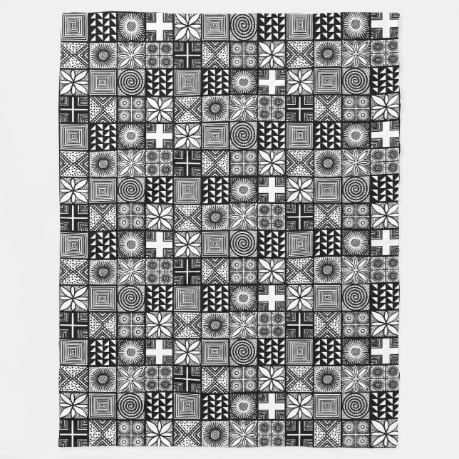 Couverture Polaire Motif Adire - noir et blanc (Devant)