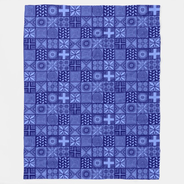 Couverture Polaire Motif Adire - Tons Bleus (Devant)