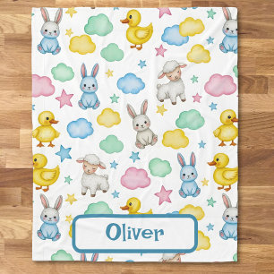 Couverture Polaire Motif Agneau Doux, Lapin et Caneton