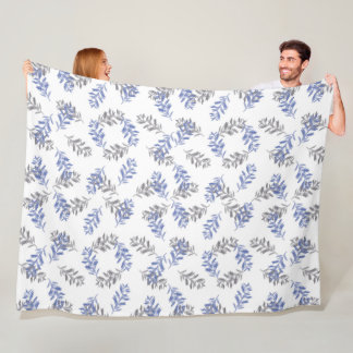 Couverture Polaire Motif aquarelle botanique bleu et gris