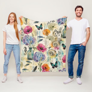 Couverture Polaire Motif aquarelle botanique côtier coloré