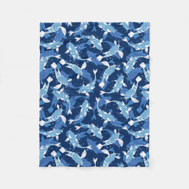 Couverture Polaire Motif aquatique bleu - Koi Fish (Devant)