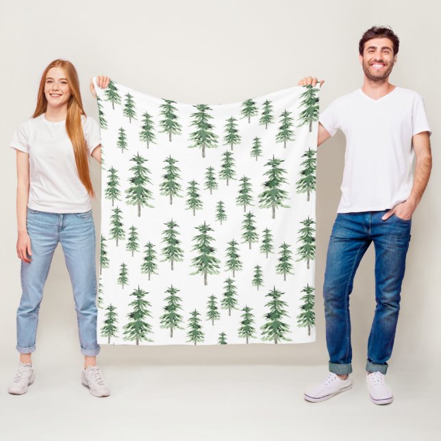 Couverture Polaire Motif Arbre de pins aquarelle (En situation)