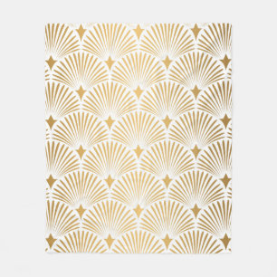 Couverture Polaire Motif Art déco. Simples grappes blanches et dorées