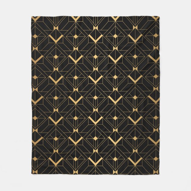 Couverture Polaire Motif Art déco. Simples grappes noir et or (Devant)