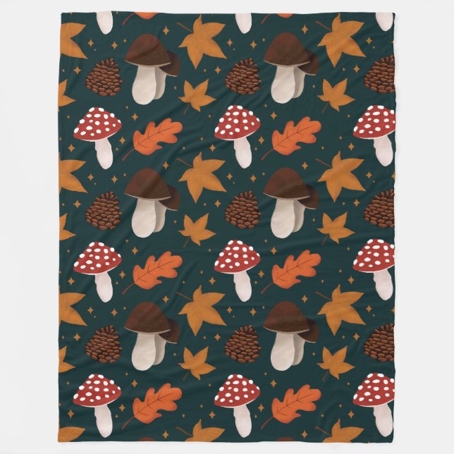 Couverture Polaire Motif Automne et Champignons (Devant)