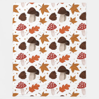 Couverture Polaire Motif Automne et Champignons