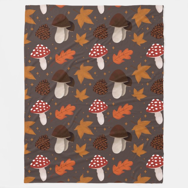 Couverture Polaire Motif Automne et Champignons (Devant)