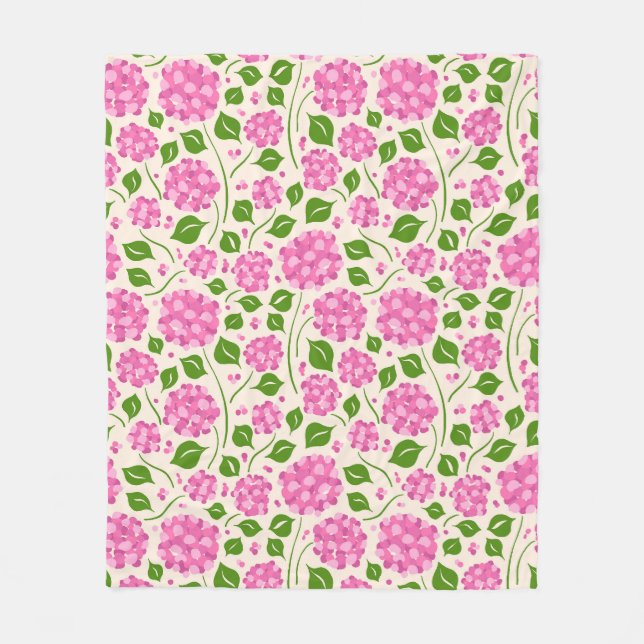 Couverture Polaire Motif avec hydrangées roses et feuilles verts (Devant)