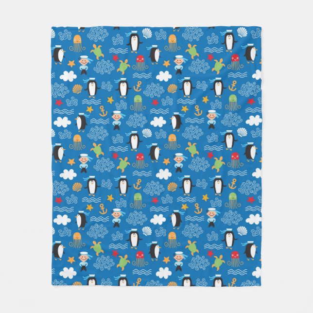 Couverture Polaire motif avec le thème de mer (Devant)