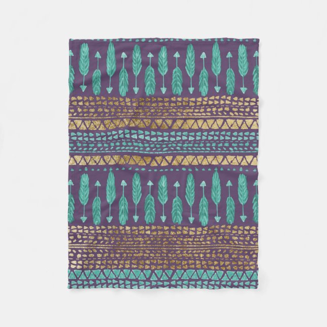 Couverture Polaire Motif aztèque tribal de flèches turquoises et (Devant)