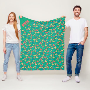 Couverture Polaire Motif beige rose turquoise nom papillon vert