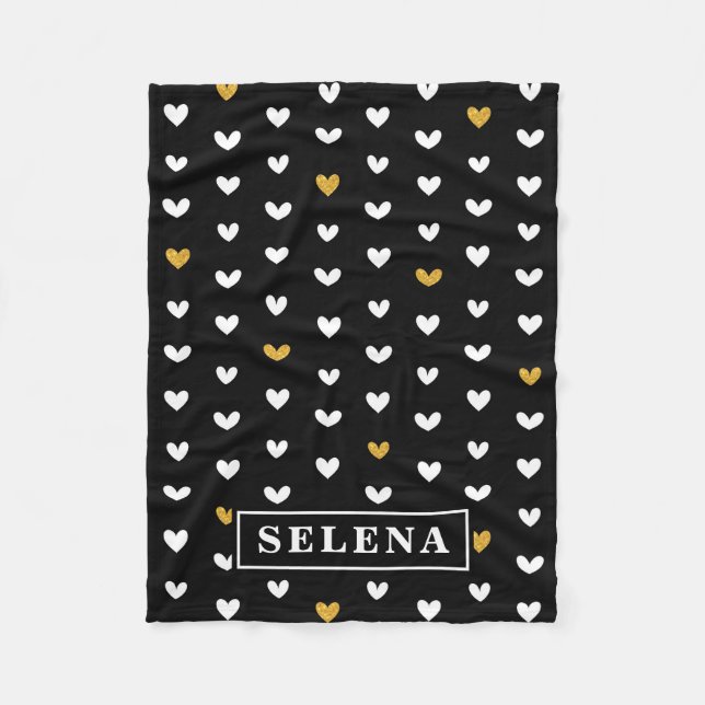 Couverture Polaire Motif Black White Gold Heart avec nom personnalisé (Devant)