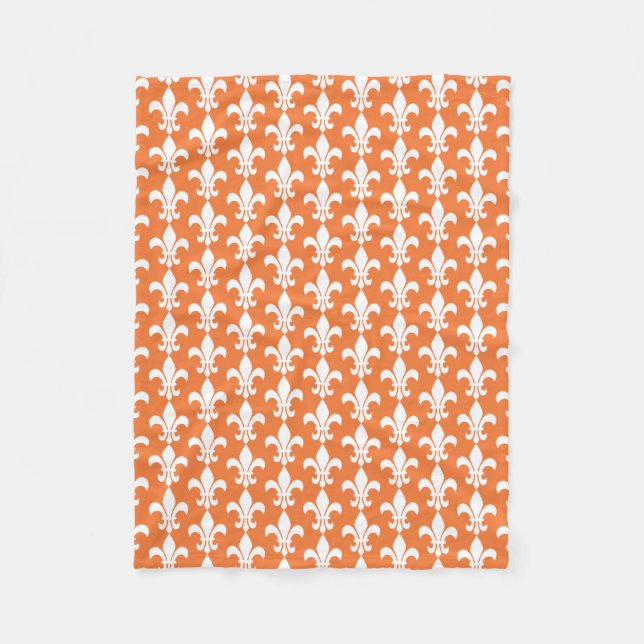 Couverture Polaire Motif blanc et orange Fleur de Lis (Devant)