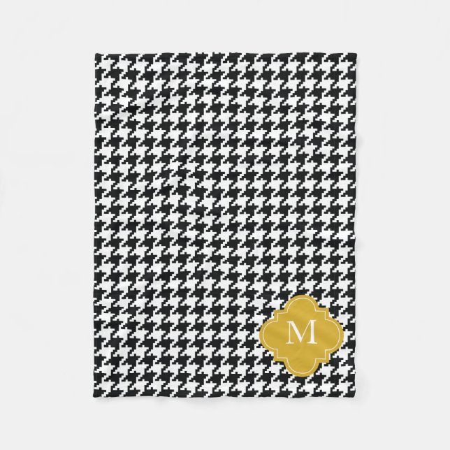 Couverture Polaire Motif blanc personnalisé de pied-de-poule de noir (Devant)