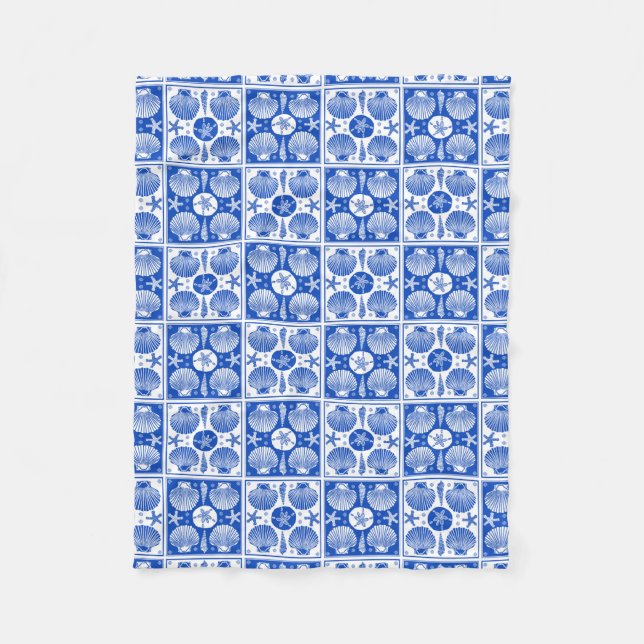 Couverture Polaire Motif bleu et blanc de bloc de plage de coquillage (Devant)