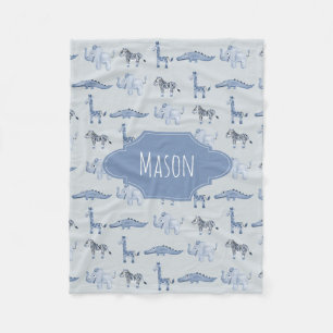 Couverture Polaire Motif bleu mignon de jungle d'animaux du safari du