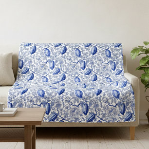 Couverture Polaire Motif botanique chic toile bleue unique