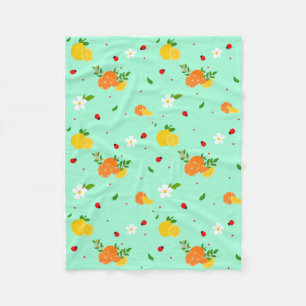 Couverture Polaire Motif botanique de citrus et coccinelle avec des f