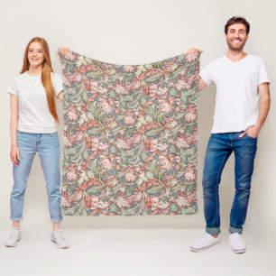 Couverture Polaire Motif botanique rétro rose et vert