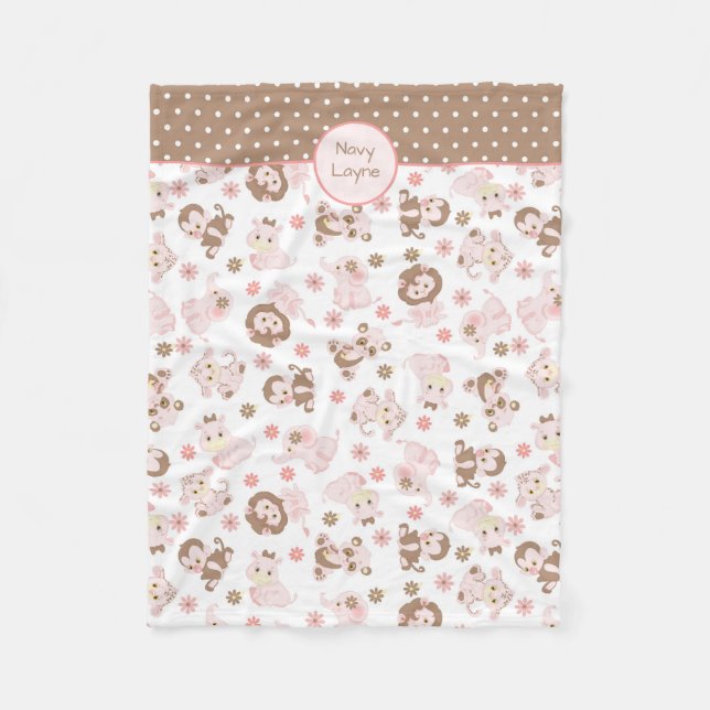 Couverture Polaire Motif Brown rose d'animaux de jungle personnalisé (Devant)