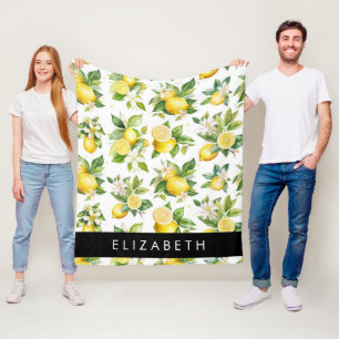 Couverture Polaire Motif citron, Fleurs de citron, Feuilles, Votre No