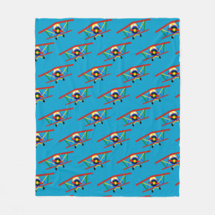 Couverture Polaire Motif coloré d'avion sur le bleu
