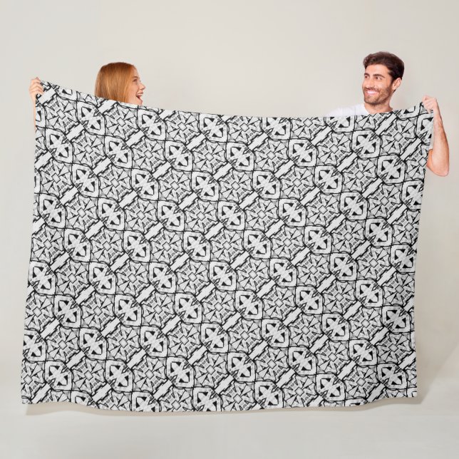 Couverture Polaire Motif Cool noir et blanc rustique (En situation)