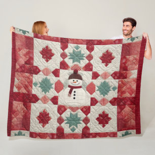 Couverture Polaire Motif courbé Snowman Rouge Blanc Vert