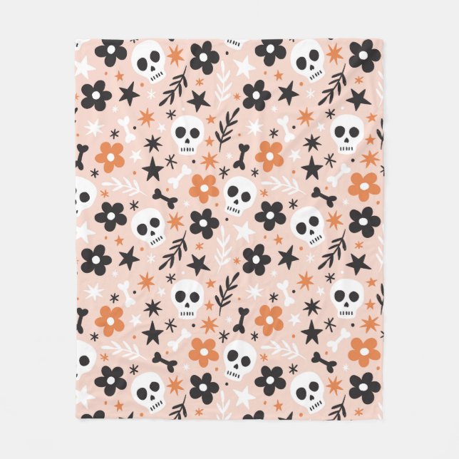 Couverture Polaire Motif crâne de fleurs (Devant)