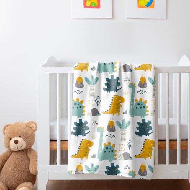 Couverture Polaire Motif Cute Dinosaur (Cute Dinosaur Pattern Fleece Blanket from Ricaso. Perfect for nursery or child's room. Yellow green)