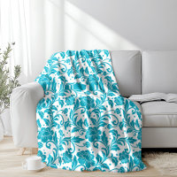 Motif damassé floral turquoise et blanc
