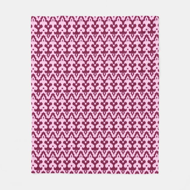 Couverture Polaire Motif damassé Ikat marocain, bordeaux et rose (Devant)