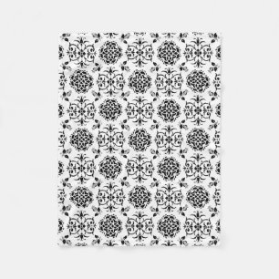 Couverture Polaire Motif damassé vintage noir et blanc
