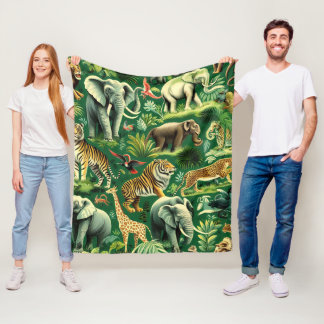 Couverture Polaire Motif d'animaux de la jungle vintage