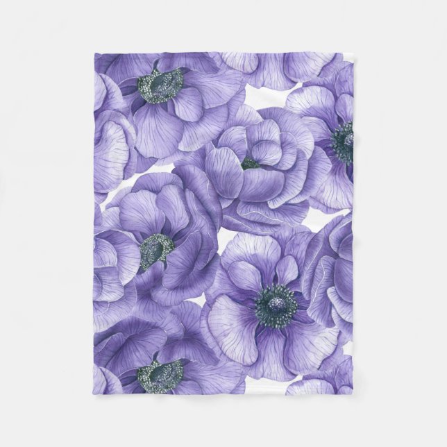 Couverture Polaire Motif d'aquarelle de fleurs d'anémone violet (Devant)