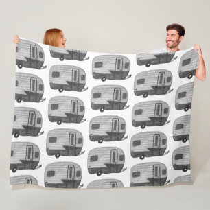 Couverture Polaire Motif d'aquarelle vintage Retro Camper Trailer