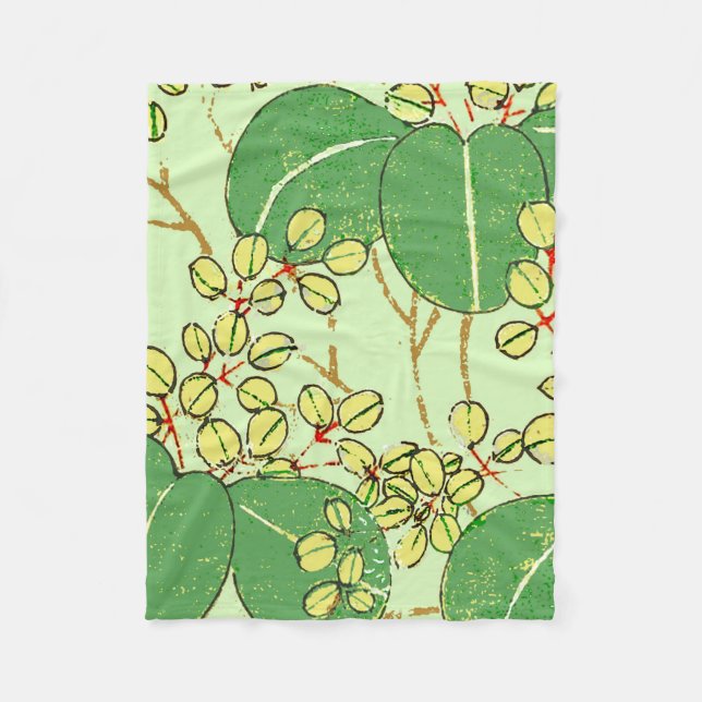 Couverture Polaire Motif d'art botanique floral de la feuille japonai (Devant)