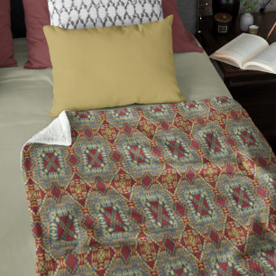 Couverture Polaire Motif d'art tribal gris tan marron ocre ivoire rou