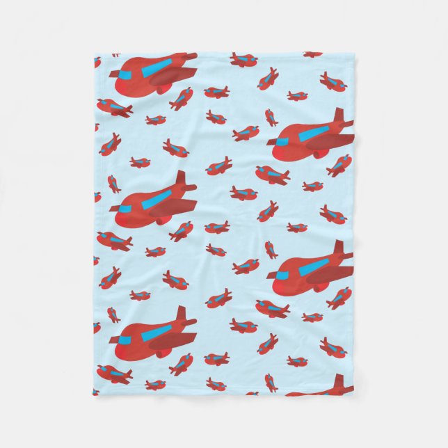 Couverture Polaire Motif d'avion rouge et bleu (Devant)