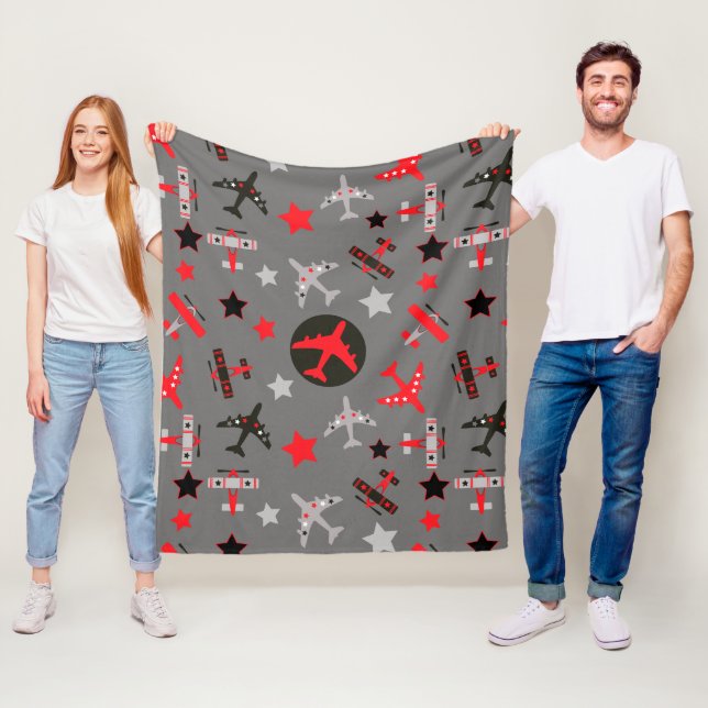 Couverture Polaire Motif d'avions Red Black Grey (En situation)