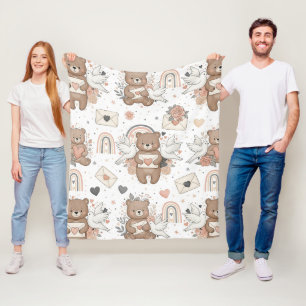 Couverture Polaire Motif de Baby Shower Ours en Peluche Neutre