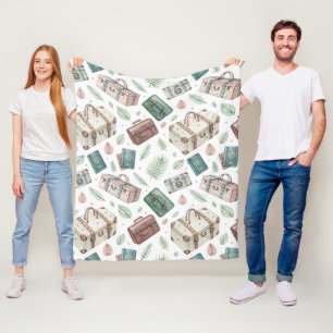 Couverture Polaire Motif de bagages de voyage vintage (1)