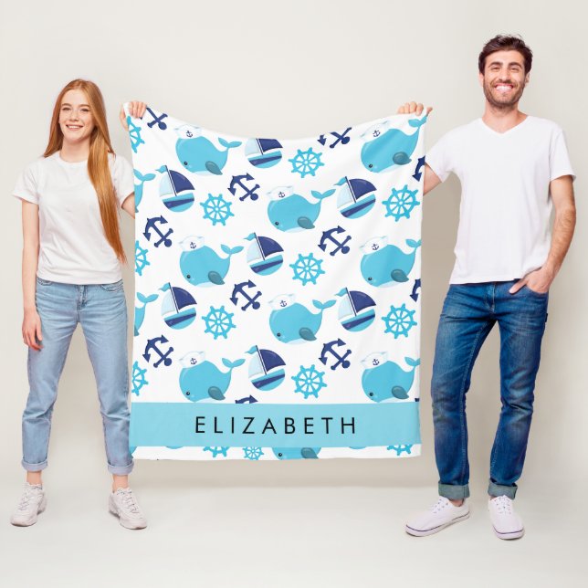 Couverture Polaire Motif De Baleines, Baleines Bleues, Votre Nom (En situation)